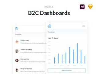 适用于Adobe XD和Sketch的40个移动B2C仪表板屏幕，移动B2C仪表板