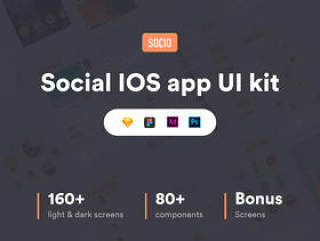 160多个iOS iPhone X屏幕，用于社交应用程序屏幕，以提高您的工作流程。，Socio社交IOS app ui kit