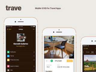 30个旅行应用程序的移动屏幕，Trave UI Kit