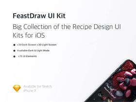 在Sketch。，FeastDraw UI Kit中设计的浅色和深色iOS Recipe UI工具包