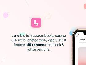 可定制的iPhone XS iOS Photo App UI套件，使用Sketch。，Luna Photo App UI Kit设计