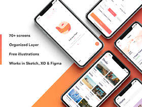 70多个iOS iPhone X屏幕，用于旅行应用程序屏幕，以提高您的工作流程。，Gauri Travel iOS UI套件