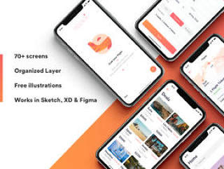 70多个iOS iPhone X屏幕，用于旅行应用程序屏幕，以提高您的工作流程。，Gauri Travel iOS UI套件