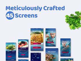 用于餐馆和食品的UI套件订购PSD和草图的移动应用程序，Flavors UI Kit