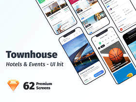 为Sketch。，Townhouse Mobile App UI Kit设计的高品质酒店预订应用UI套件