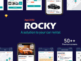 为Sketch，Rocky App UI Kit租用车载移动应用程序UI工具包