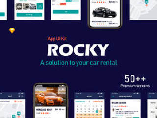 为Sketch，Rocky App UI Kit租用车载移动应用程序UI工具包