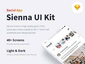 社交类别中包含40多种iOS屏幕的高品质包，Sienna iOS UI Kit
