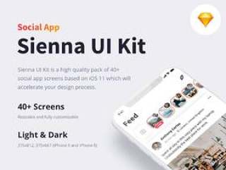 社交类别中包含40多种iOS屏幕的高品质包，Sienna iOS UI Kit