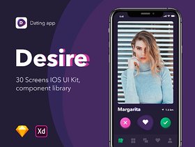 适用于Sketch，Adobe XD，Desire UI Kit的30个移动屏幕UI工具包