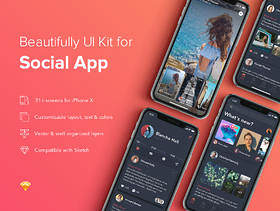 使用Sketch，Zingo Social App UI Kit设计的社交移动UI工具包