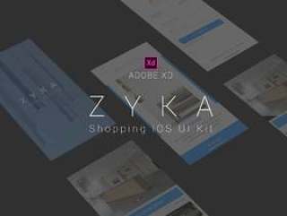 在Adobe XD。，Zyka iOS UI KIt中创建的购物iOS UI工具包