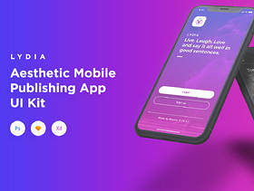 iOS新闻和博客应用UI工具包 - 用于Sketch，Photoshop和XD，Lydia iOS UI工具包