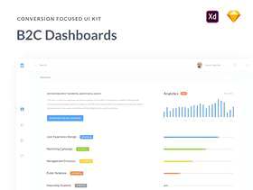 用于Sketch和Adobe XD的用户友好型仪表板屏幕，B2C仪表板UI套件