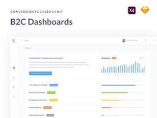 用于Sketch和Adobe XD的用户友好型仪表板屏幕，B2C仪表板UI套件
