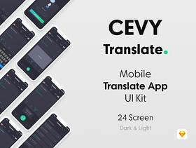 翻译移动应用程序主题是使用Sketch App for iOS。，Cevy Translate Mobile App Ui Kit设计的