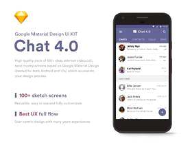 100+完成设计屏幕，用于聊天，社交网络和汇款。，聊天4.0 Material UI KIT