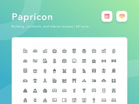 63图标集|适合您的数字需求。，Papricon - 建筑，地标和室内装饰