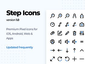 适用于iOS，Android，Web和应用程序，步骤图标的高级像素图标