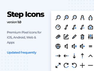 适用于iOS，Android，Web和应用程序，步骤图标的高级像素图标