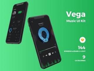 高品质的音乐应用程序IOS UI工具包专为Sketch。，Vega Music IOS UI工具包而设计
