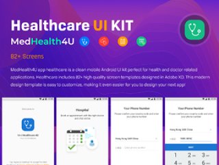 82+ Screens MedHealthcare4U Android移动UI套件，医疗保健医疗UI套件，含XD源文件