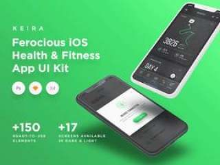 移动健康与健身UI套件Premium＆Beautiful Elements。，Keira iOS UI套件