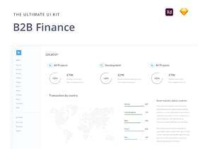 用于Sketch App和Adobe XD的大型仪表板UI工具包，B2B Finance UI Kit