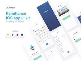 高质量的40+ iOS iPhone X汇款/转账款应用程序屏幕。，Quikpay Remittance IOS app ui kit
