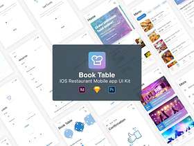 Sketch，PSD和XD IOS 11 App UI Kit专为餐厅设计。，BookTable App UI Kit