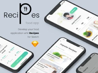 适用于Sketch的时尚iOS食品应用UI工具包。食谱食品应用