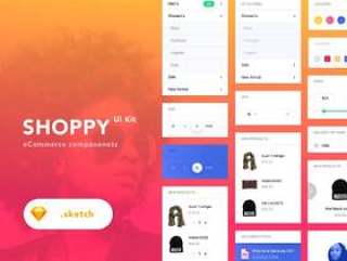 电子商务Sketch UI桌面UI工具包，Shoppy电子商务UI工具包