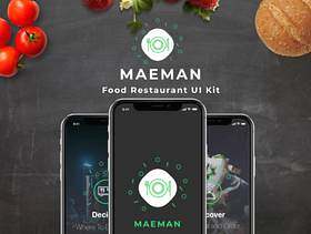 用于餐厅食品交付订单的多用途iPhone X Sketch UI套件。，Maeman UI套件