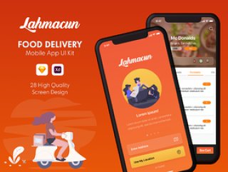 用于Sketch的Food Delivery Mobile UI UI工具包，Adobe XD。，Lahmacun - Food Delivery Mobile App UI Kit