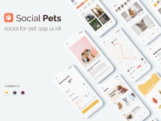 社交宠物应用程序UI工具包设计在Sketch，XD和Figma，社交宠物应用程序UI工具包