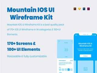 iOS UI线框套件，适用于XD，Illustrator，Photoshop和Sketch。，Mountain iOS UI线框套件