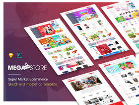 超级市场电子商务素描和Photoshop模板，MegaStore