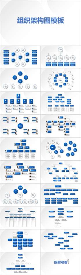 蓝色大气企业组织架构图PPT模板