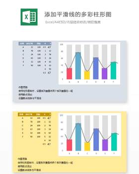 添加平滑线的多彩柱形图Excel表格模板