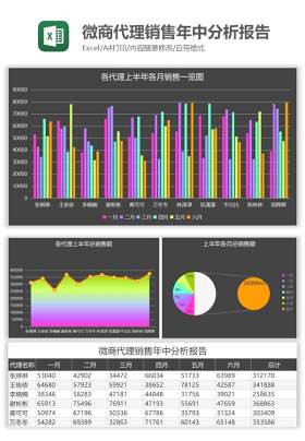 微商代理销售年中分析报告Excel图表模板