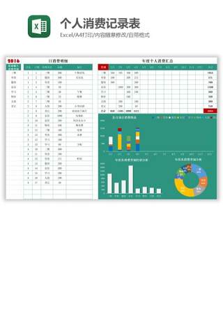 个人消费记录表Excel图表模板