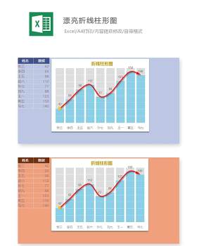 漂亮折线柱形图Excel表格模板