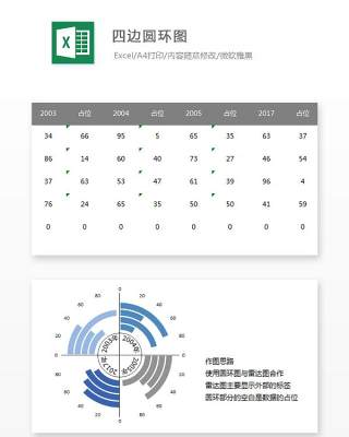 四边圆环图Excel表格模板