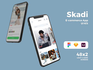 高品质的模板设计草图，Adobe公司的XD和FIGMA电子商务的移动应用程序，丝卡蒂电子商务应用UI工具包
