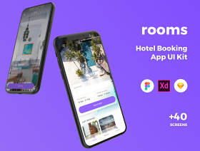 高品质的酒店预订应用程序UI套件专为素描，Adobe公司的XD和FIGMA，客房酒店的UI套件