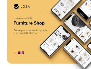 在Sketch，XD和Figma，Loza设计的家具设计UI套件 -  Furniture Shop App UI套件