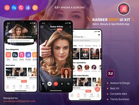 52+屏幕理发，沙龙，美容和水疗iOS UI套件，理发和沙龙UI工具包