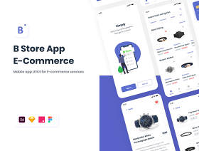 24周的iOS移动设备的屏幕为Adobe XD，素描，的InVision和FIGMA，B商店App。|电子商务