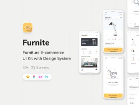 50+ iPhone的iOS X屏幕为家具电子商务应用UI套件，Furnite  - 家具电子商务UI KIT