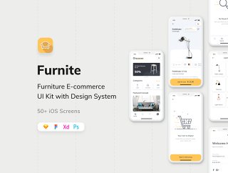 50+ iPhone的iOS X屏幕为家具电子商务应用UI套件，Furnite  - 家具电子商务UI KIT